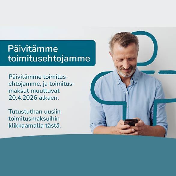 uudet toimitusehdot ja mies, joka pitää kädessään matkapuhelinta