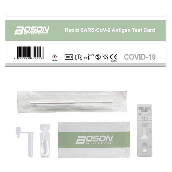 Boson Biotech Sars Cov-2 antigeenipikatesti ja pakkauksen sisältö